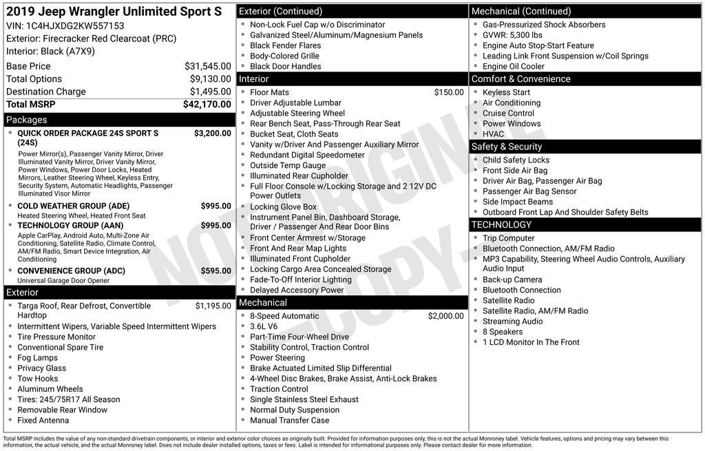 2019 Jeep Wrangler Unlimited Sport S
