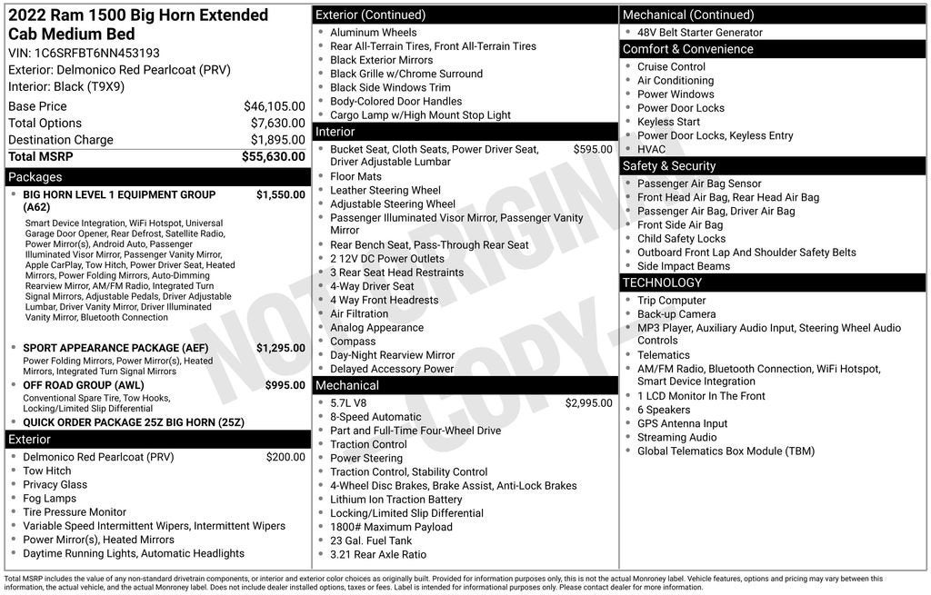2022 RAM 1500 Big Horn Quad Cab 4x4 6'4" Box