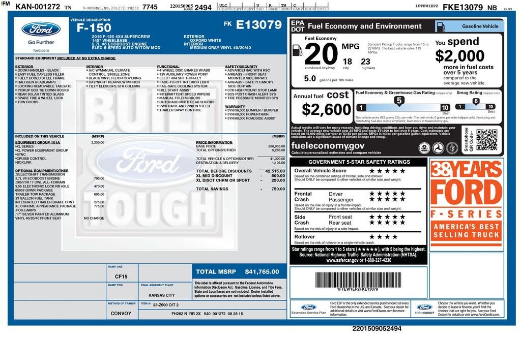 2015 FORD TRUCK F-150 Base
