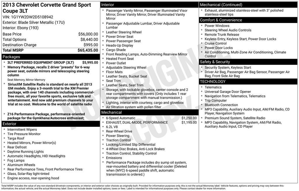 2013 Chevrolet Corvette Grand Sport Grand Sport 3LT