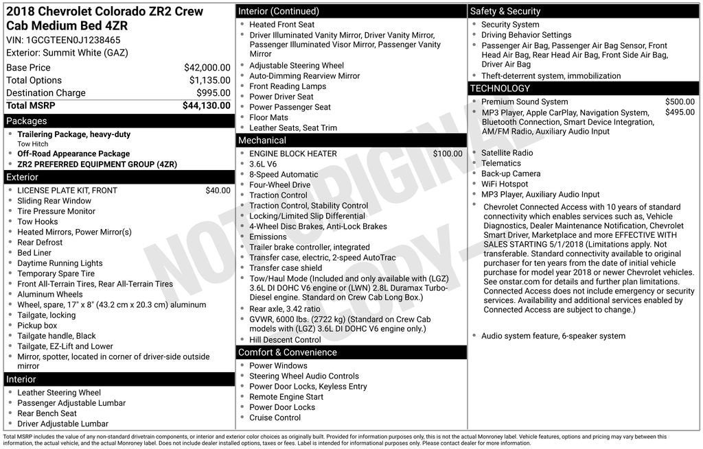 2018 Chevrolet Colorado 4WD ZR2