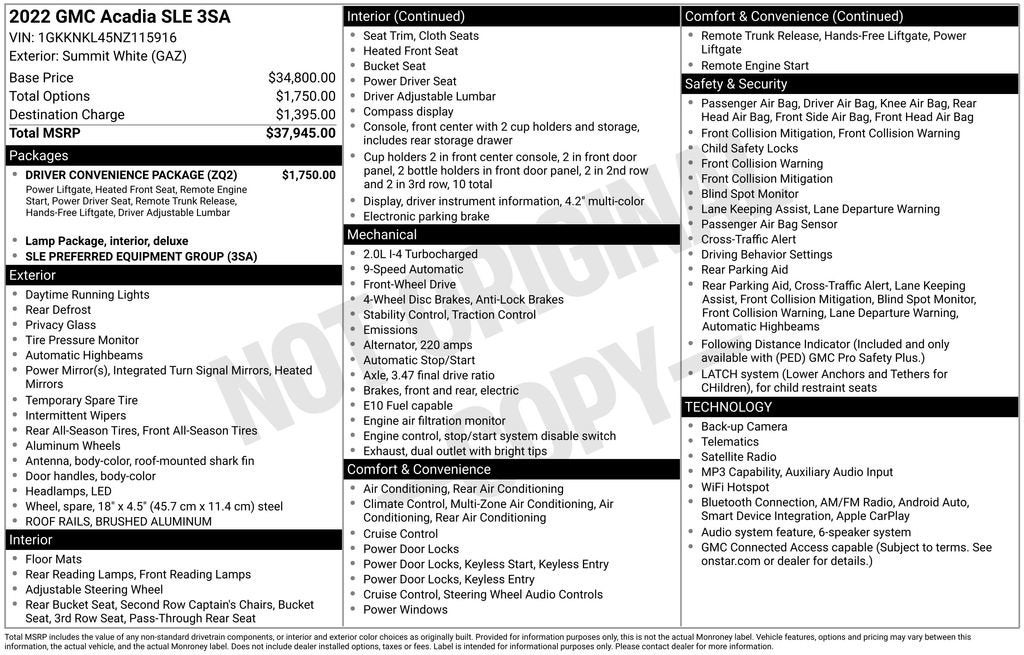 2022 GMC Acadia SLE