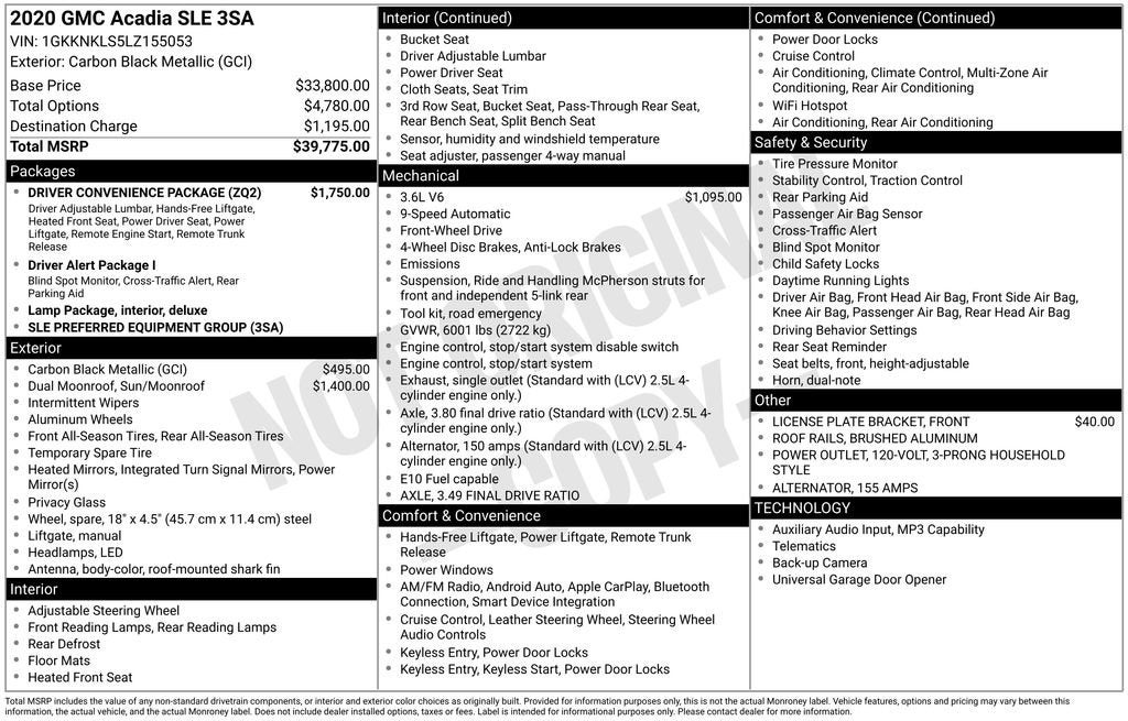 2020 GMC Acadia SLE