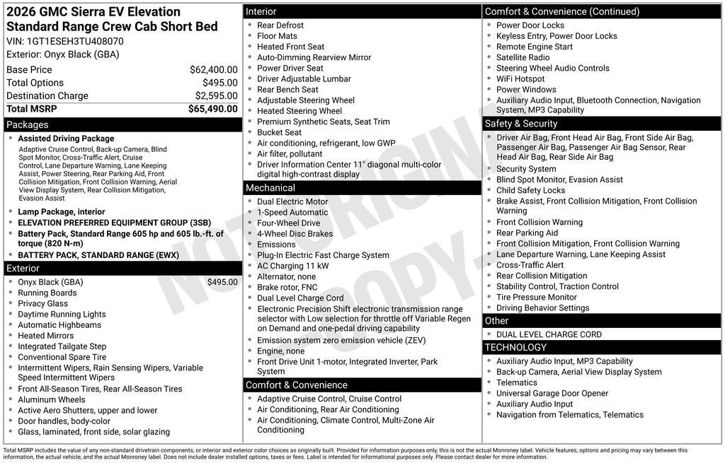 2026 GMC Sierra EV Elevation Standard Range