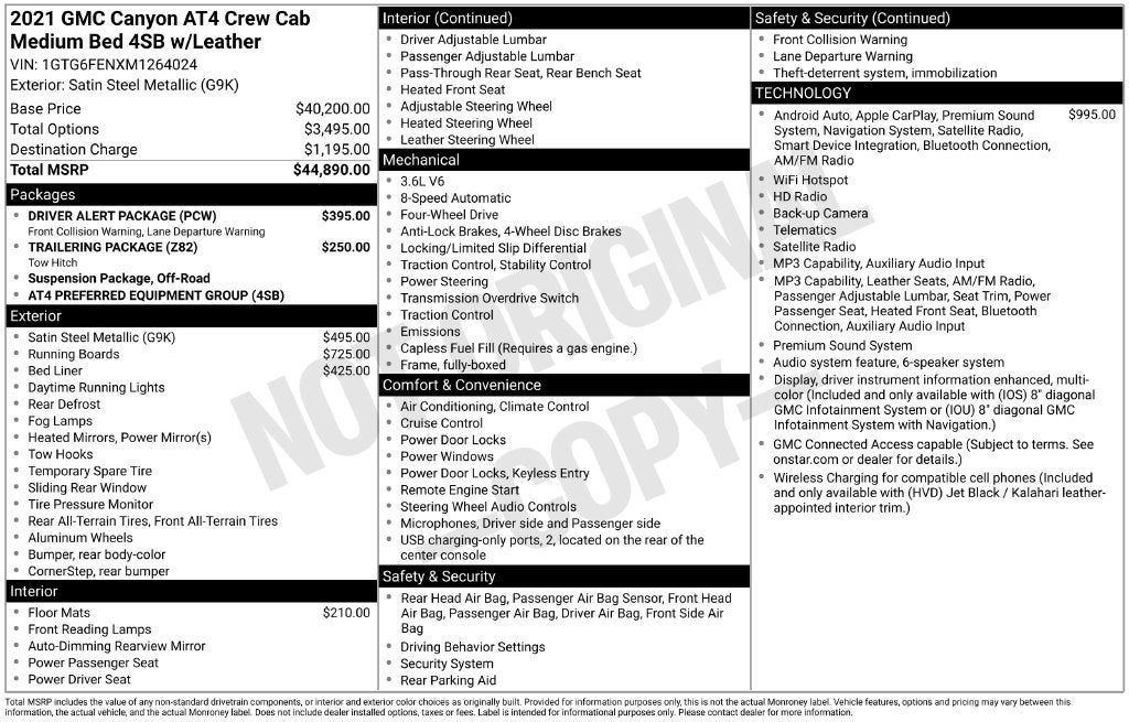 2021 GMC Canyon 4WD AT4 w/Leather