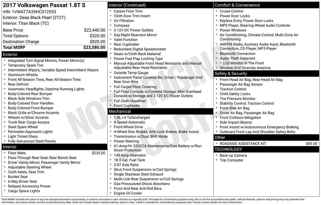2017 Volkswagen Passat 1.8T S