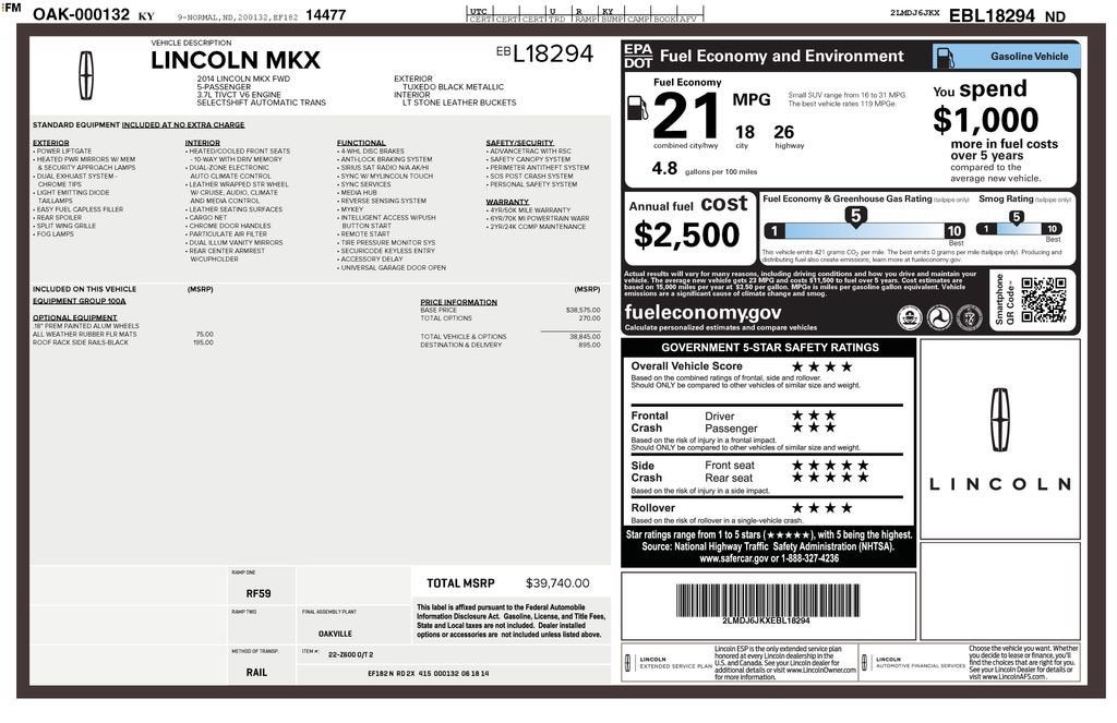 2014 Lincoln MKX 4DR FWD PREMIERE