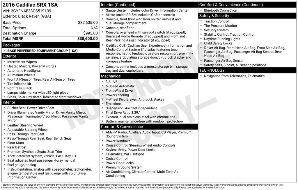 2016 Cadillac SRX Base