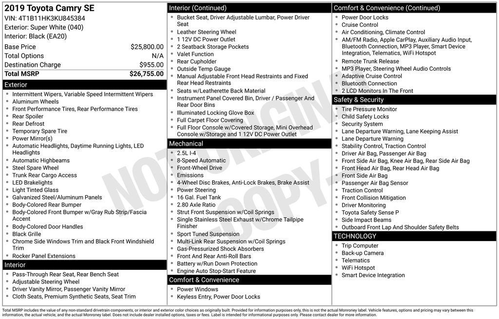 2019 Toyota CAMRY SE