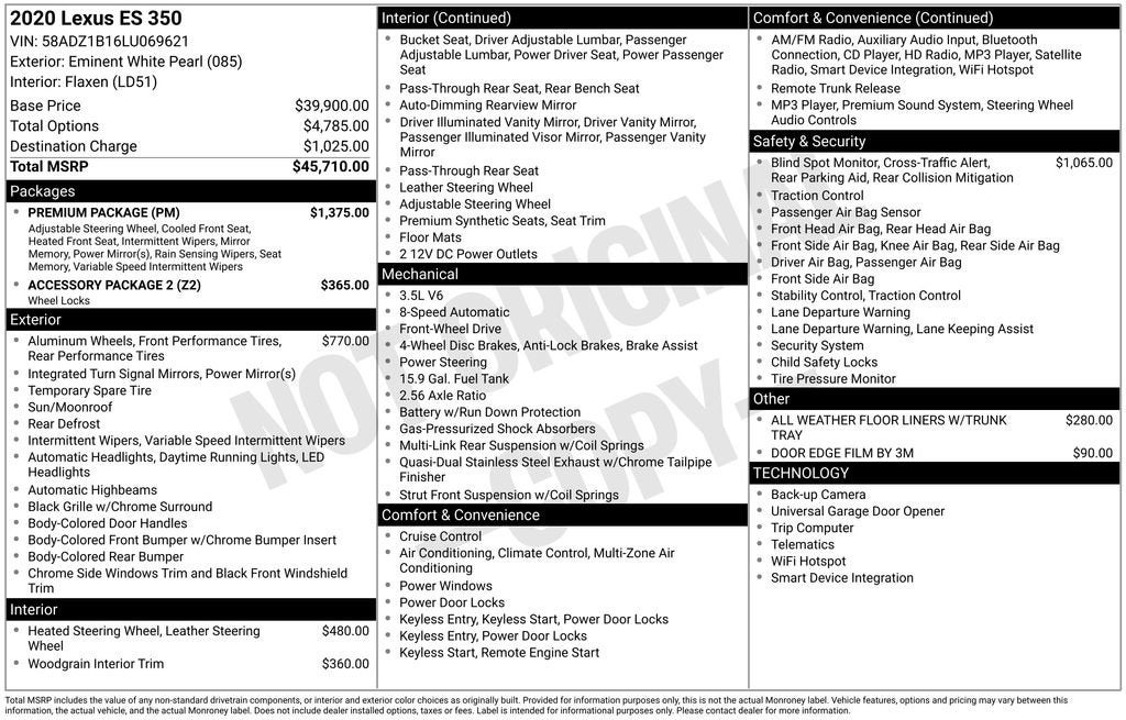 2020 Lexus ES ES 350